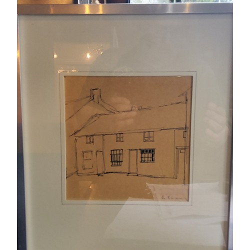 452 - After L. S. Lowry, Cottage, bears signature, pen and ink, 18cm x 17cm