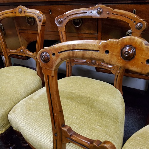 545 - Six Victorian walnut dining chairs, olive green upholstery c.1860