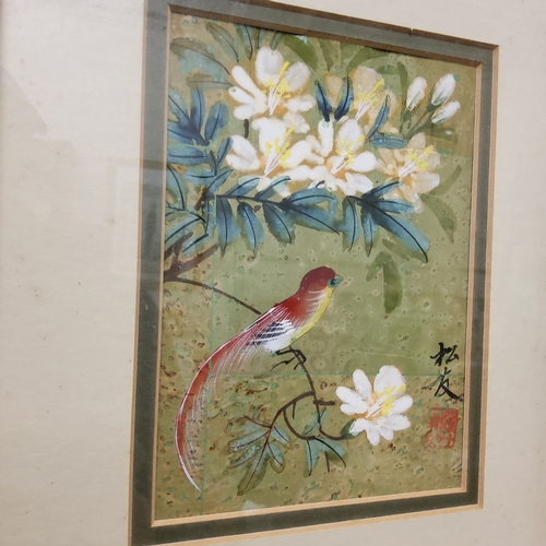 554 - Oriental works of art including two small original Chinese gouache studies of exotic birds amongst f... 