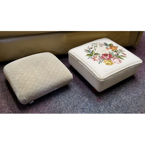 561 - A square foot stool, tapestry top, bun feet, 41cm square'  another (2)