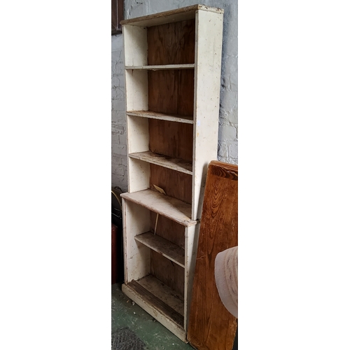 600 - A narrow painted workshop unit, distressed paint, structurally sound