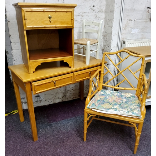 591 - An Ellis furniture oak dressing table, faux bamboo bordered drawers; a Chinese Chippendale style arm... 