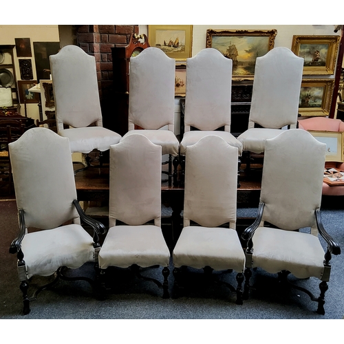 578 - A set of '18th century' Continental high back dining chairs, recently upholstered in a crushed velve... 