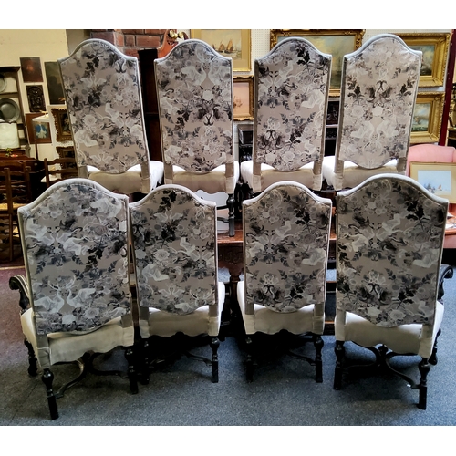 578 - A set of '18th century' Continental high back dining chairs, recently upholstered in a crushed velve... 