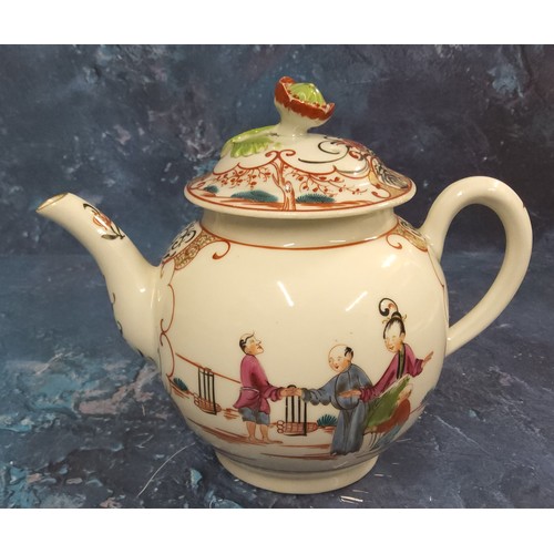 229 - A Worcester globular Boy at the Window teapot and cover, painted with traditional Chinoiserie tablea... 