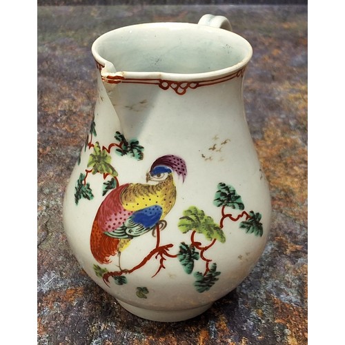 220 - A Liverpool sparrowbeak jug, of ‘HP’ type painted in colours with a fanciful bird in a leafy tree, 9... 