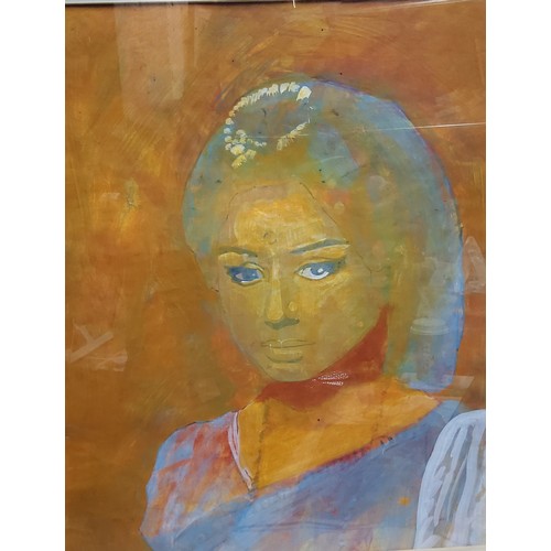 598 - Indian School, Portrait of Young Indian Girl, indistinctly signed, mixed medium, 53cm x 43cm