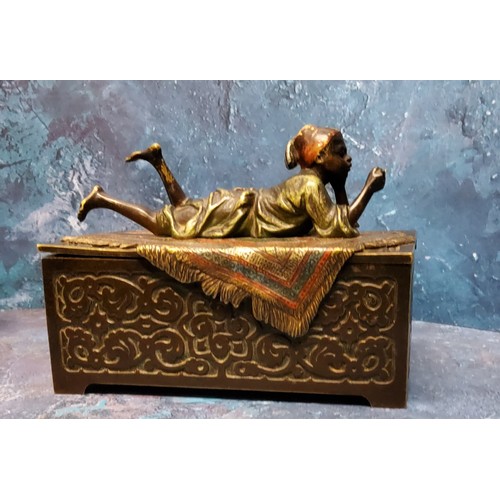 463 - An early 20th century Austrian cold painted and patinated Orientalist style figural box, in the mann... 