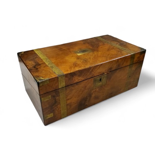 465 - A Victorian walnut and brass bound folding writing box, c1860, 50cm wide.