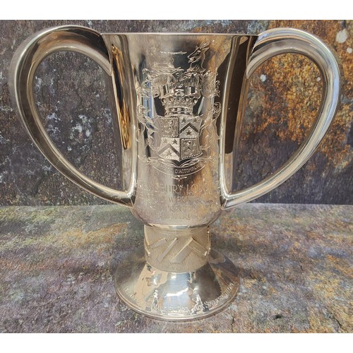 Masonic Interest - a silver three handled loving cup/tyg, engraved with ...