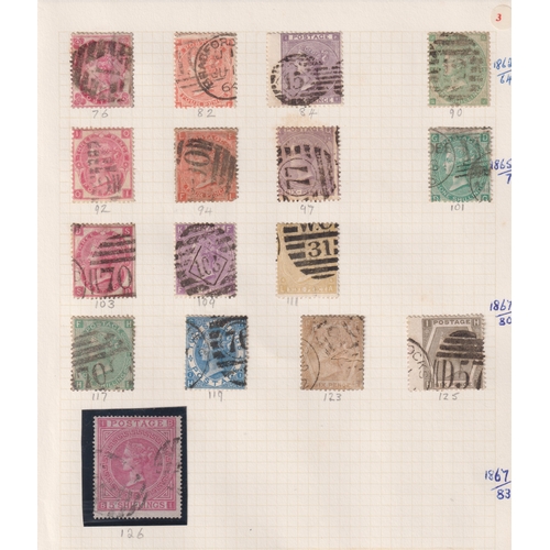 1044 - Stamps- A collection of Queen Victoria GB used stamps on six album pages from 1840 penny black to 18... 