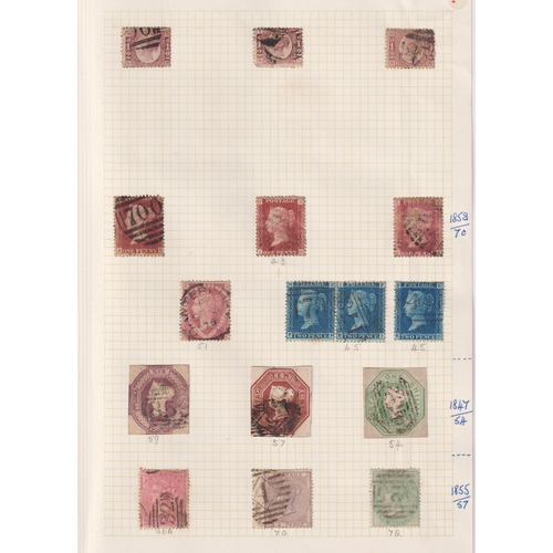 1044 - Stamps- A collection of Queen Victoria GB used stamps on six album pages from 1840 penny black to 18... 