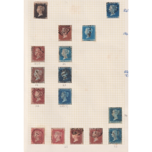 1044 - Stamps- A collection of Queen Victoria GB used stamps on six album pages from 1840 penny black to 18... 