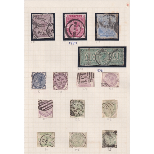 1044 - Stamps- A collection of Queen Victoria GB used stamps on six album pages from 1840 penny black to 18... 