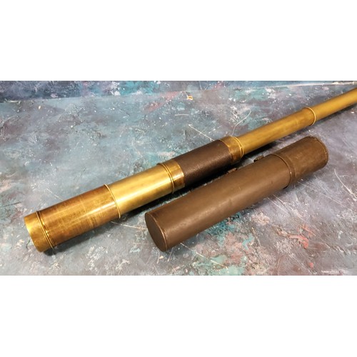 620 - A 19th century lacquered brass five-draw telescope, 26cm extending to 83cm long, metal carrying case