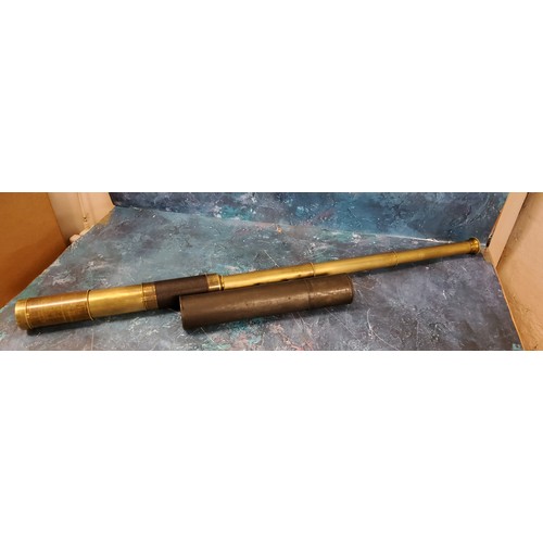 620 - A 19th century lacquered brass five-draw telescope, 26cm extending to 83cm long, metal carrying case