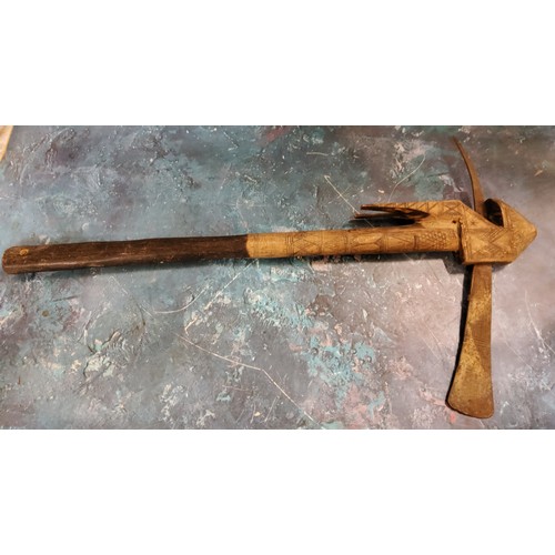 622 - Tribal Art - an Eritrean battle axe, geometrically carved, 58cm long