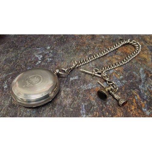 89 - A silver pocket watch, L Millrood, Manchester, silver dial, machine turned, flowers, subsidiary seco... 