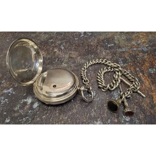 89 - A silver pocket watch, L Millrood, Manchester, silver dial, machine turned, flowers, subsidiary seco... 