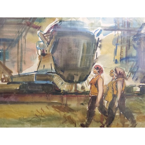 378 - Valentine G Taranenko (1933 - 1992), Women Welders at Lugansk locomotive Plant,  1986, watercolour, ... 