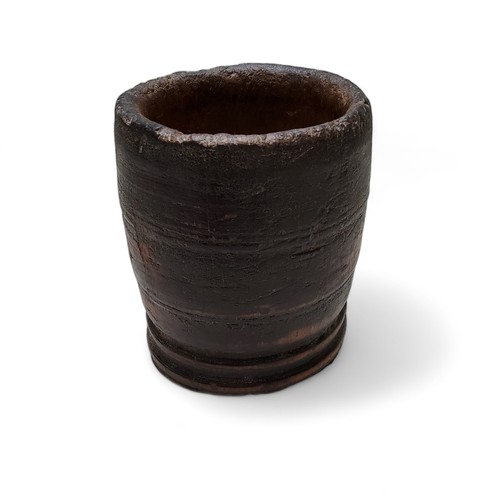 709 - A small 18th century softwood dug-out one-piece treen vessel, one piece with ribbed details c.1750, ... 