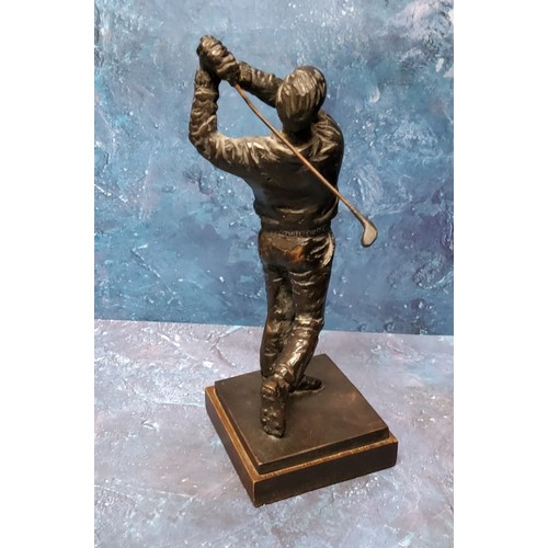 768 - British School, a bronze figure, of a Golfer, square base, 25cm high