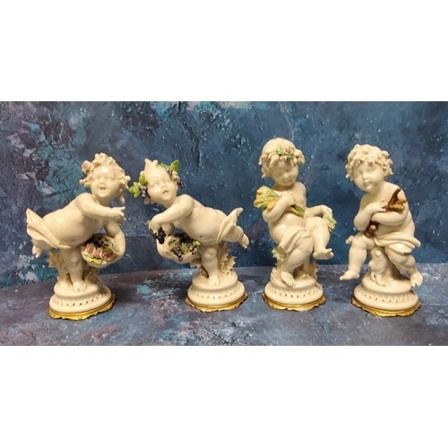 318 - A set of four Capo-di-mote figure, Allegorical of the Seasons, signed C Calle, each with scantilly c... 