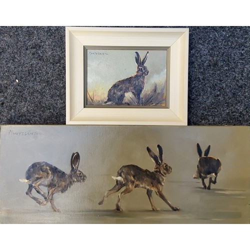 818 - Sophia Dakin Montesanto, 20th century, Hare, signed, oil on board, 12cm x 17cm;  another, Hare Runni... 