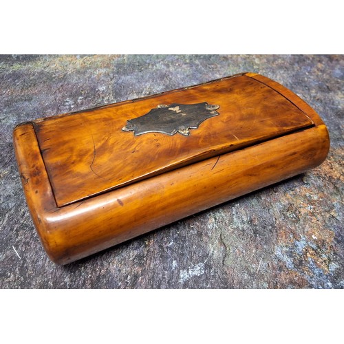 469 - A 19th century maple rounded rectangular table snuff box, integral hinged cover, 16.5cm wide, c. 184... 