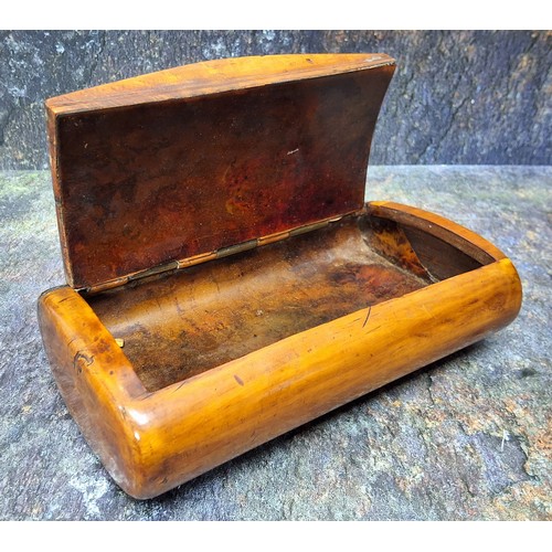 469 - A 19th century maple rounded rectangular table snuff box, integral hinged cover, 16.5cm wide, c. 184... 