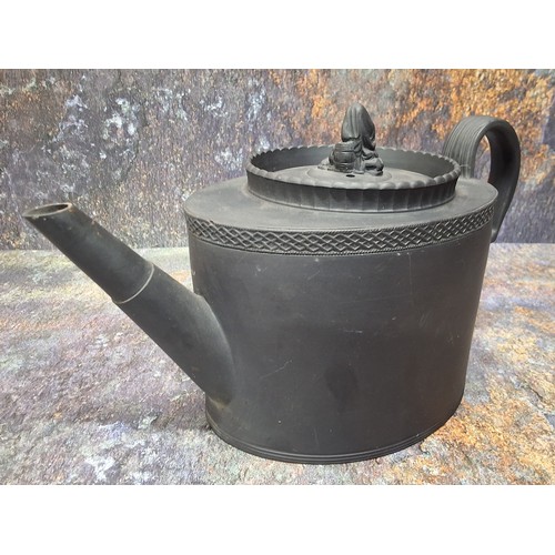 161 - An English basalt teapot and cover, weeping widow final, 16cm high, 19th century