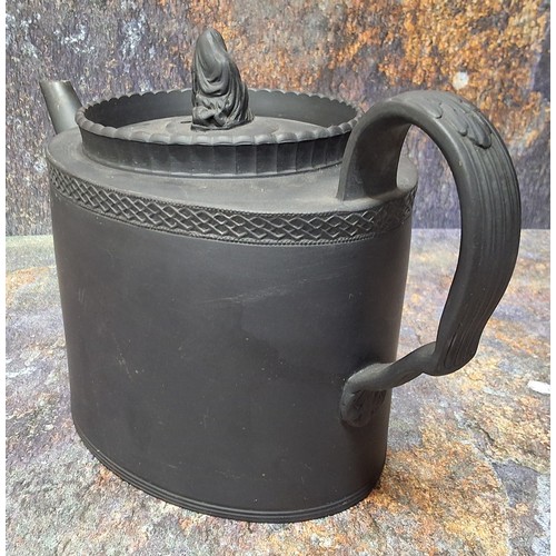 161 - An English basalt teapot and cover, weeping widow final, 16cm high, 19th century