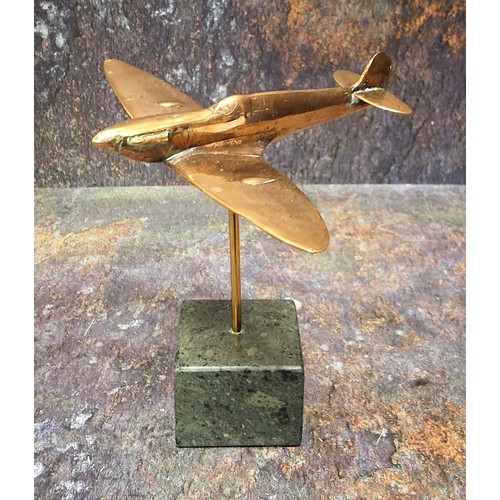 747 - ****LOT WITHDRAWN****Aviation Interest - a bronze Spitfire desk weight mounted on a verdegris marble... 