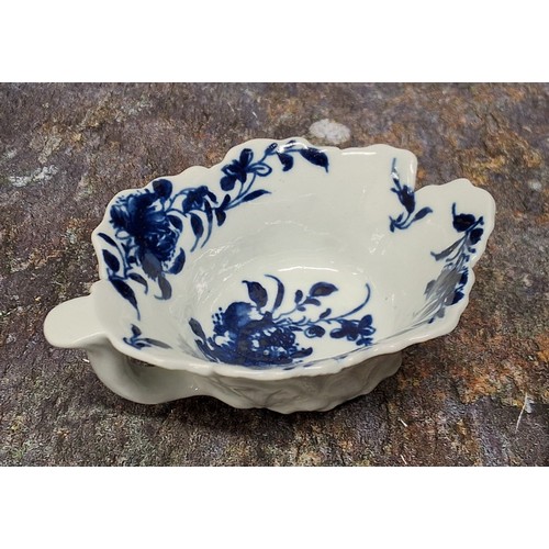 253 - A Worcester geranium moulded butterboat, painted with Butterboat Mansfield pattern, 9cm wide, workma... 