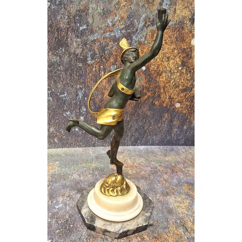 446 - After Giambologna (19th century), a bronze and gilt metal figure, Mercury,  marble base, 30cm high