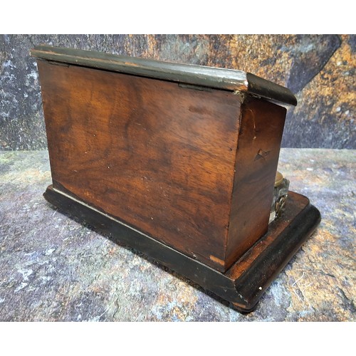 447 - A Victorian walnut and ebonised stationery box, hinged slope cover, the interior with letter racks, ... 