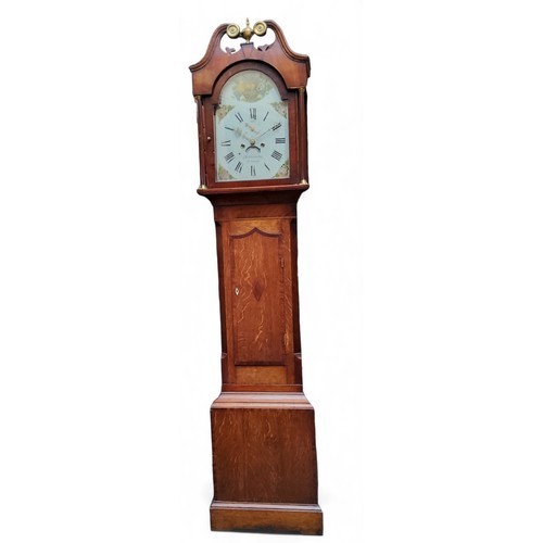 614 - A George III oak and mahogany longcase clock, the 29cm white dial inscribed Bothamley, Boston, Roman... 