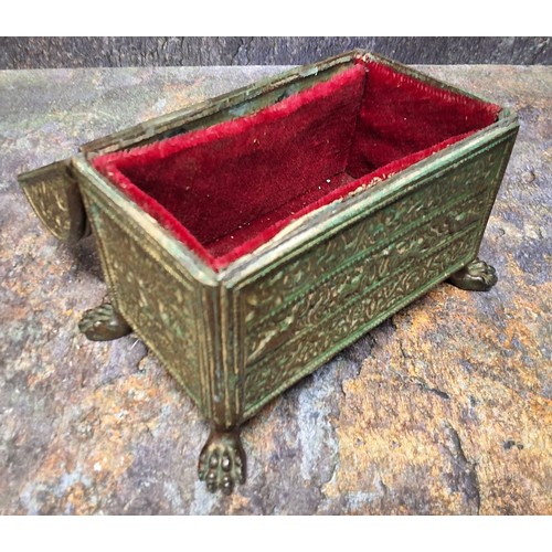 452 - An early 20th century Renaissance Revival domed casket, cast with stylised animals, figures and scro... 