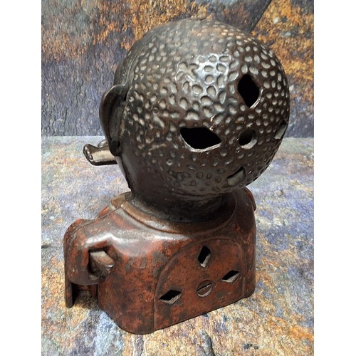 455 - A Victorian cast iron Jolly Black Man money bank, 15cm high