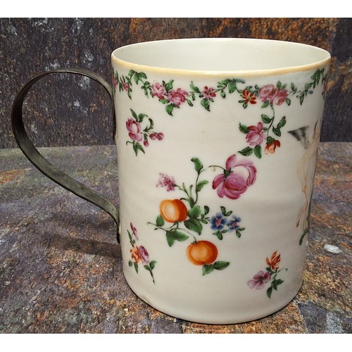 331 - A Chinese Armorial famille rose porter mug, decorated with initials, below a crown, flanked by angel... 