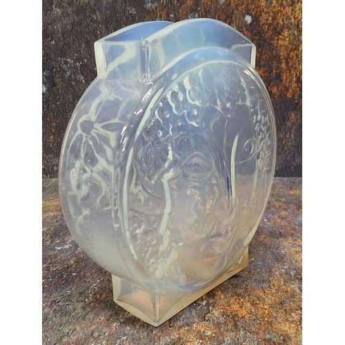 301 - A French Maurice Model opalescent glass vase,  in relief with a  female face with flowing hair and f... 