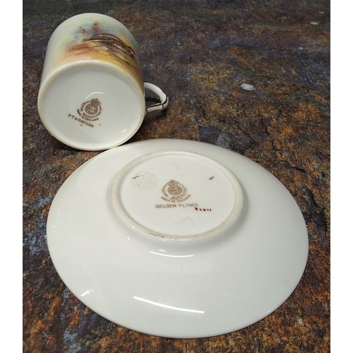 240 - A Royal Worcester coffee can and saucer, painted by P. Platts, signed, with Ptarmigan and Golden Plo... 