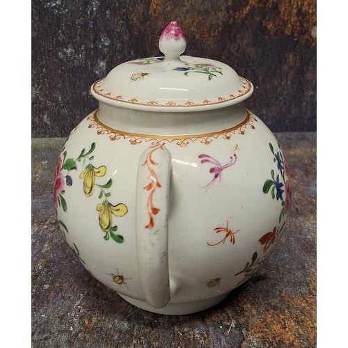 271 - A Worcester teapot and cover, painted in famille rose style with a large chrysanthemum and other spr... 