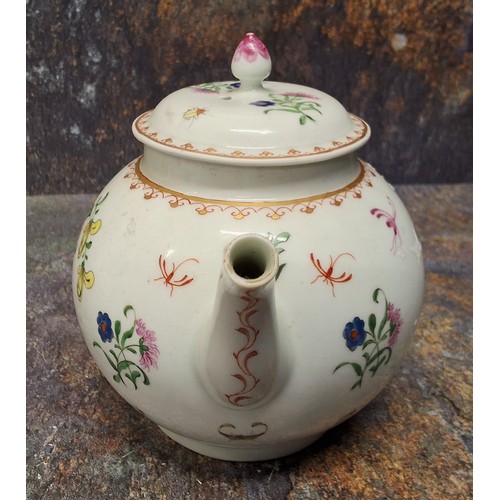 271 - A Worcester teapot and cover, painted in famille rose style with a large chrysanthemum and other spr... 