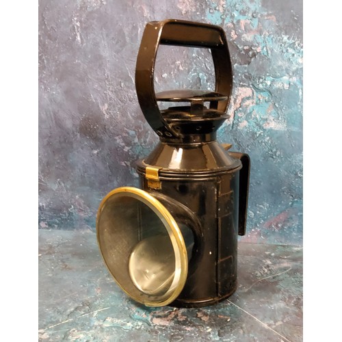 1 - A late 19th century railway shunting lamp, three aspect burner,  30cms high