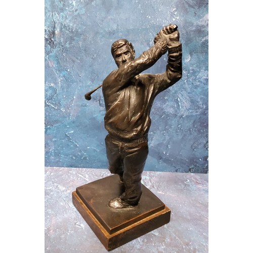 24 - British School, a bronze figure, of a Golfer, square base, 25cm high