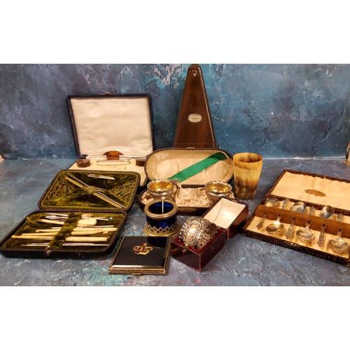 50 - A Paquet metronome;  a silver napkin ring;  plated open salts;  part manicure sets;  etc