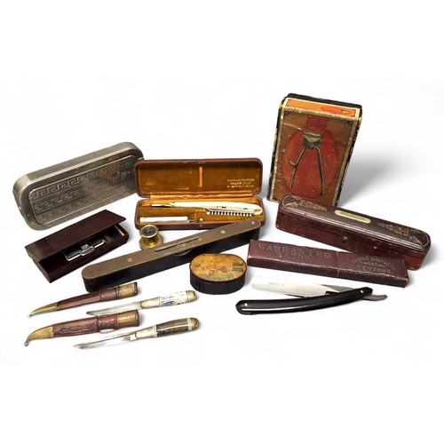 380 - Boxes & objects - a pair of A.Wilkinson, Sheffield cut throat razors, fitted leather case; a Tur... 