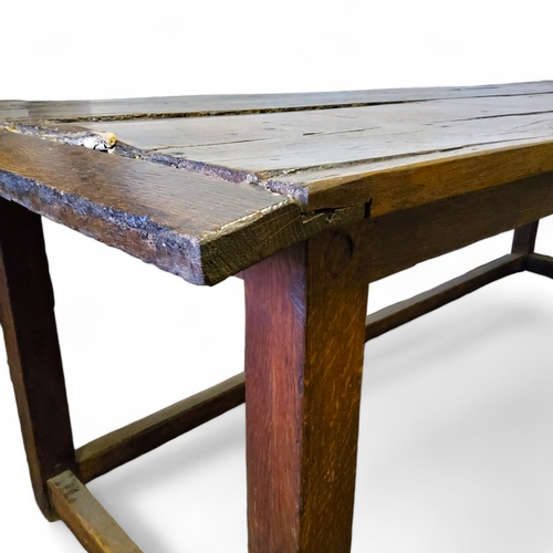 737 - A large 19th century oak four plank refectory table.Please note viewing and collection for this lot ... 