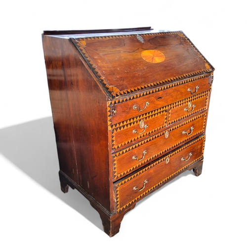 740 - An unusual George III rosewood and marquetry bureau,  c.1780